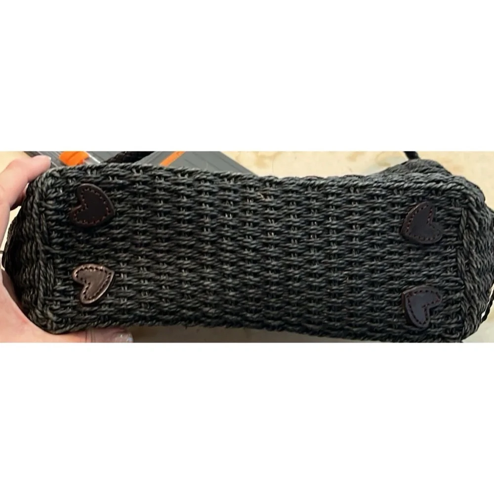 Brighton Black Woven Shoulder Bag with Dark Brown Trim